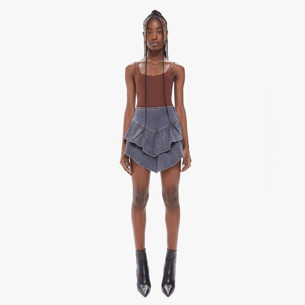Mother NWT The Ruffle Tiered Mini Skirt Size 23 Dig Up Dirt Wash